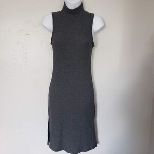John Galt One Size Charcoal Grey Ribbed Mockneck Sleeveless Midi Dress Bodycon